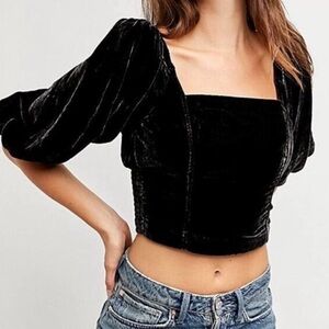Free People Black Marie Velvet Crop Top